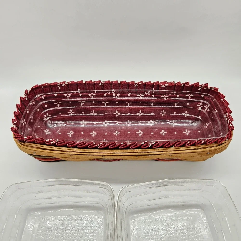 VTG 1992 Longaberger Woven Traditions Bread Cracker Basket Red Liner & Protector